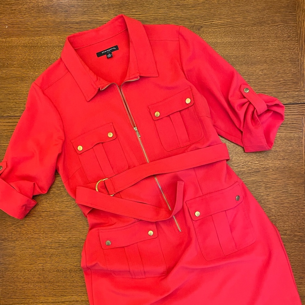Sharagano Red Safari Style Dress